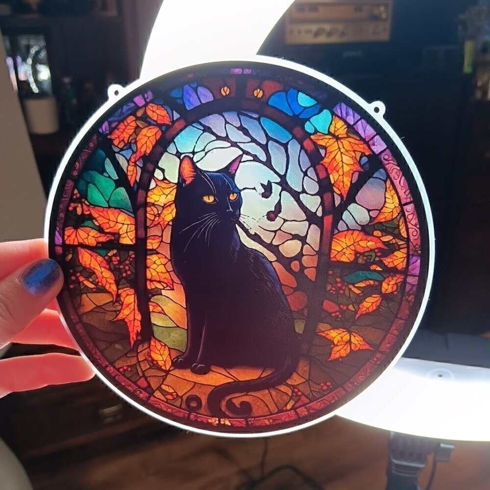 Halloween Black Cat Suncatcher Faux Stained Glass Gothic Witchy Window Decor - Picture 3 of 5